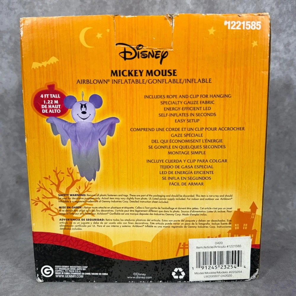 Gemma‎ Disney Mickey Mouse Hanging Ghost Airblown Inflatable Purple LED 4 FT NEW